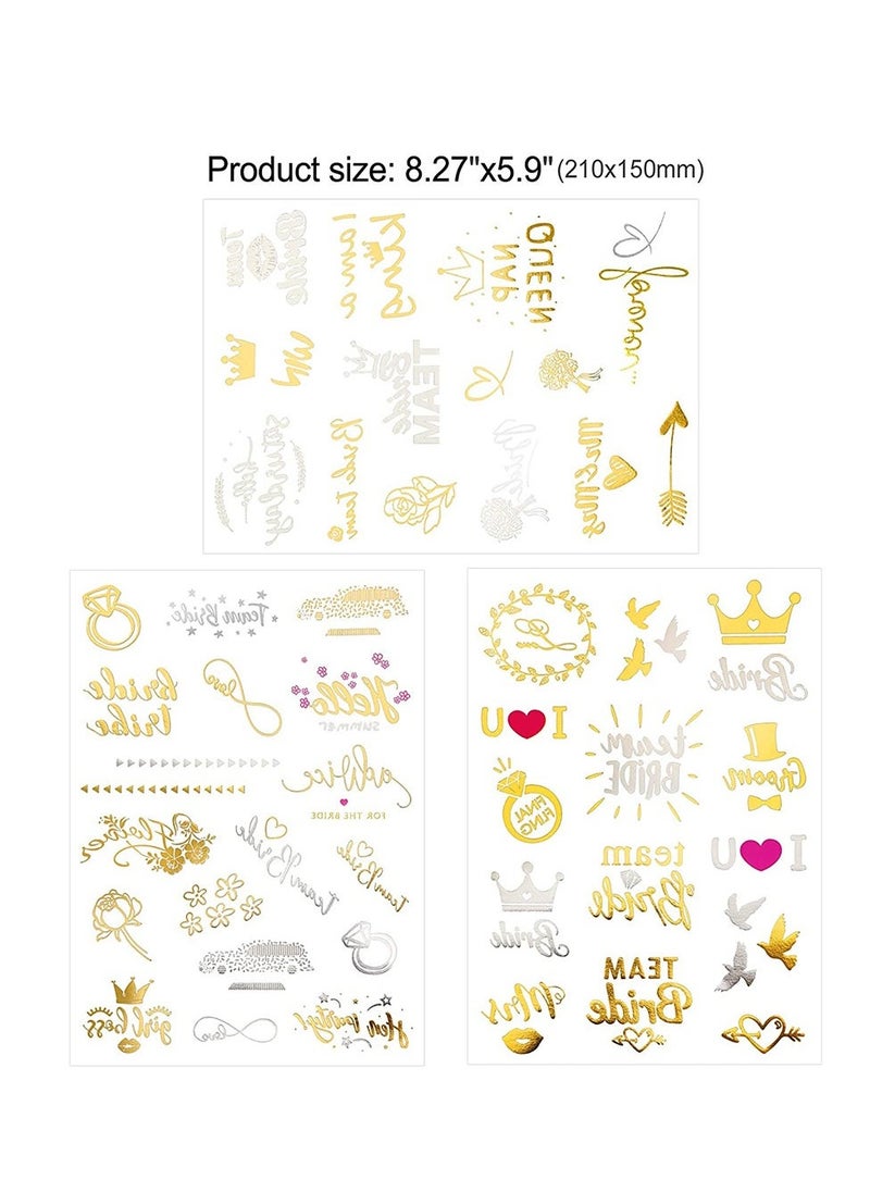 SYOSI - 134 Pcs Bachelorette Party Tattoos Party Temporary Tattoos Metallic Gold Bridal Party Tattoos for Wedding Night Bachelorette Party Bridal Shower Favor - Image 1