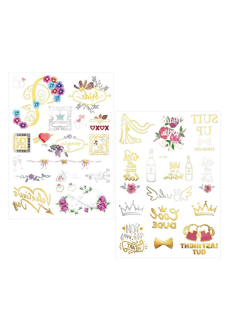 SYOSI - 134 Pcs Bachelorette Party Tattoos Party Temporary Tattoos Metallic Gold Bridal Party Tattoos for Wedding Night Bachelorette Party Bridal Shower Favor - Image 1