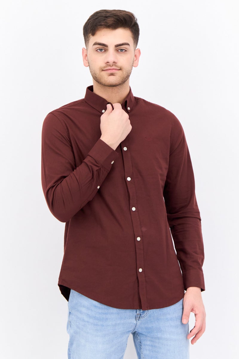 Threadbare قميص رجالي عادي بأكمام طويلة مع شعار مطرز، خشب الأرز - Image 1