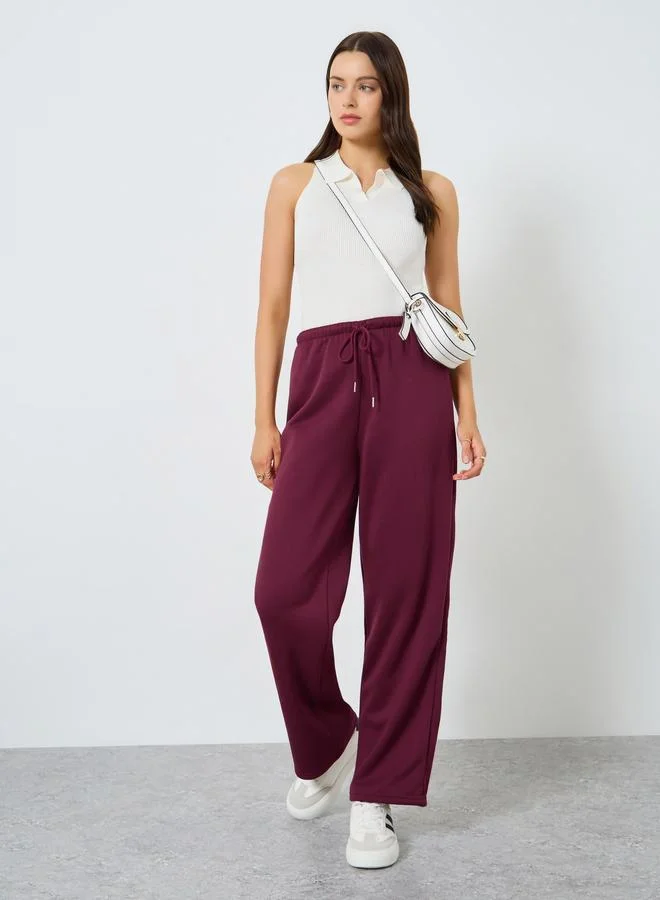 Burgundy Wide Leg Knit Joggers