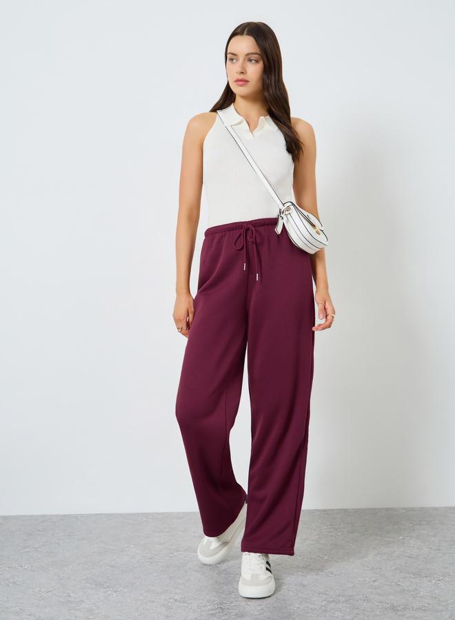 Styli Burgundy Wide Leg Knit Joggers - Image 1