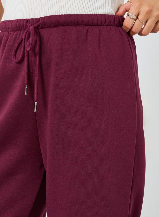 Styli Burgundy Wide Leg Knit Joggers - Image 3
