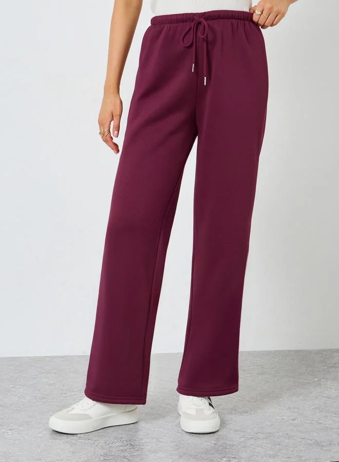 Styli Burgundy Wide Leg Knit Joggers