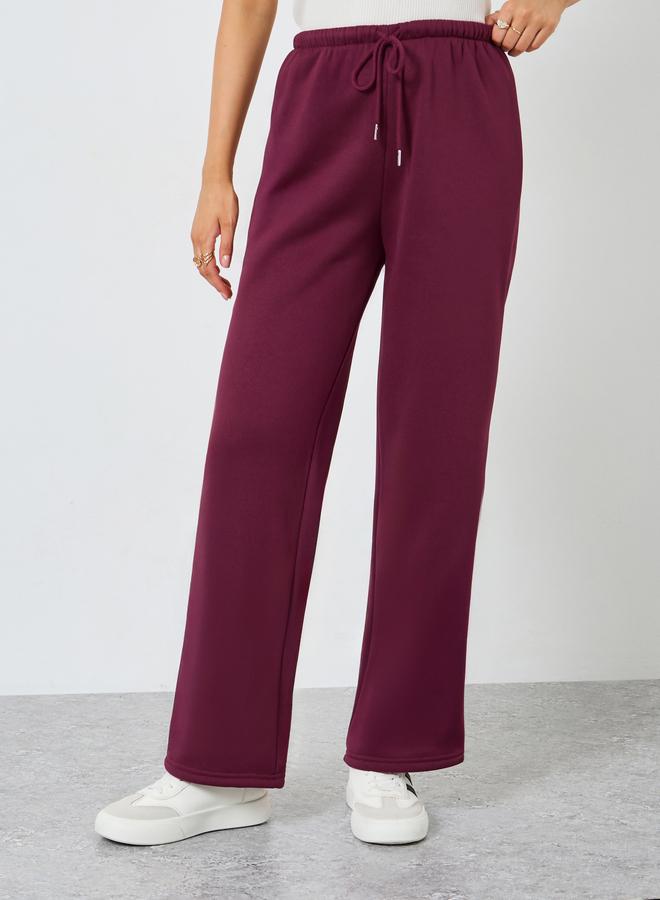 Styli Burgundy Wide Leg Knit Joggers - Image 2