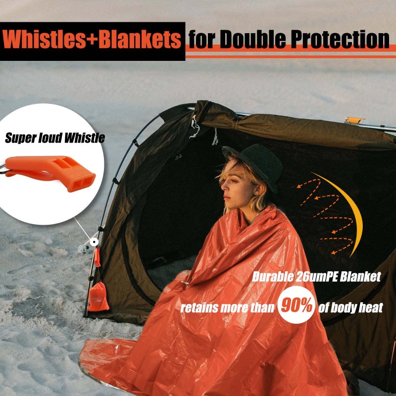Frelaxy Emergency Blanket 2-Pack, Extra-Thick Extra-Large Space Blankets with Whistles, Storage Pouchs, and EVA case - Image 2