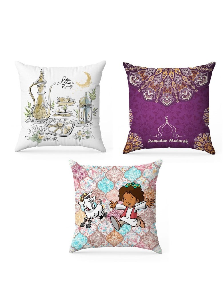 Intex Curtains House - Set of three Ramadan cushion covers - Linen velvet fabric - Ramadan designs - 40 x 40 cm - cover only - Image 1