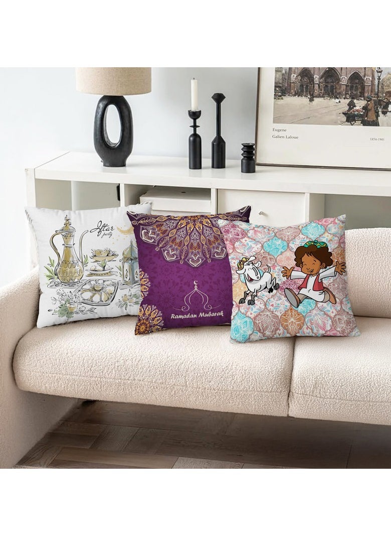 Intex Curtains House - Set of three Ramadan cushion covers - Linen velvet fabric - Ramadan designs - 40 x 40 cm - cover only - Image 1