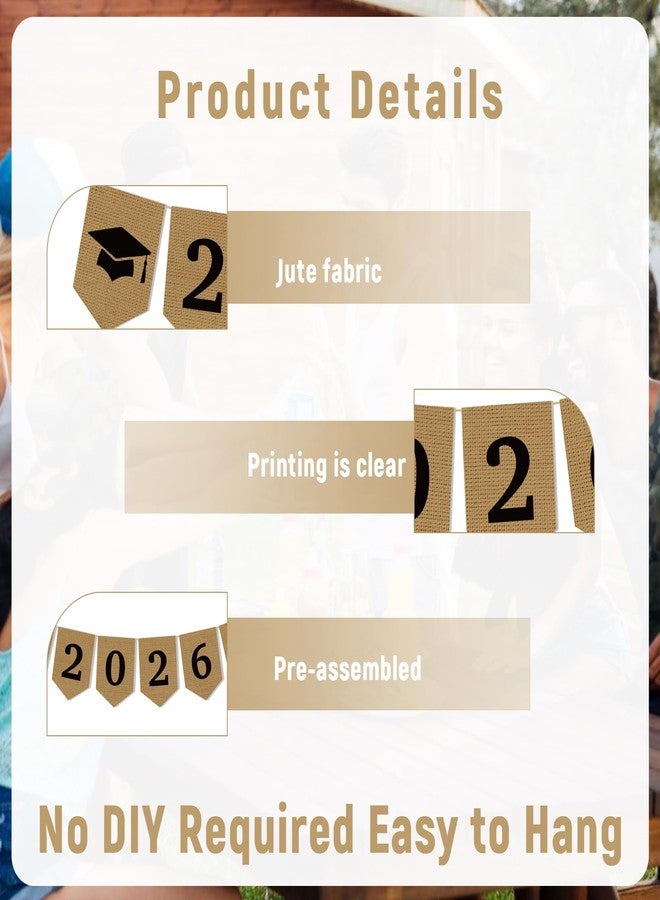 Ramciyo Burlap 2026 Graduation Party Banner Classroom Decoration Class of 2026 Graduation Banner Grad Party Supplies - Image 3