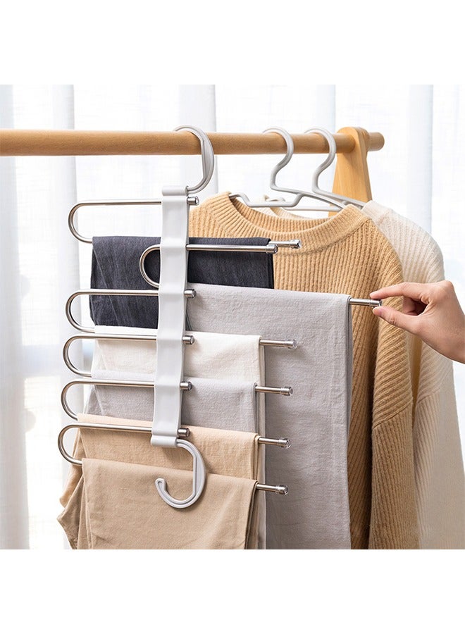 Arabest Magic Pants Hanger Space-saving Wardrobe Hanger 5 Layers 2 Use Multifunctional Pants Rack Solid Metal and Wood Heavy Wardrobe Finishing Rack (one Piece) - Image 1