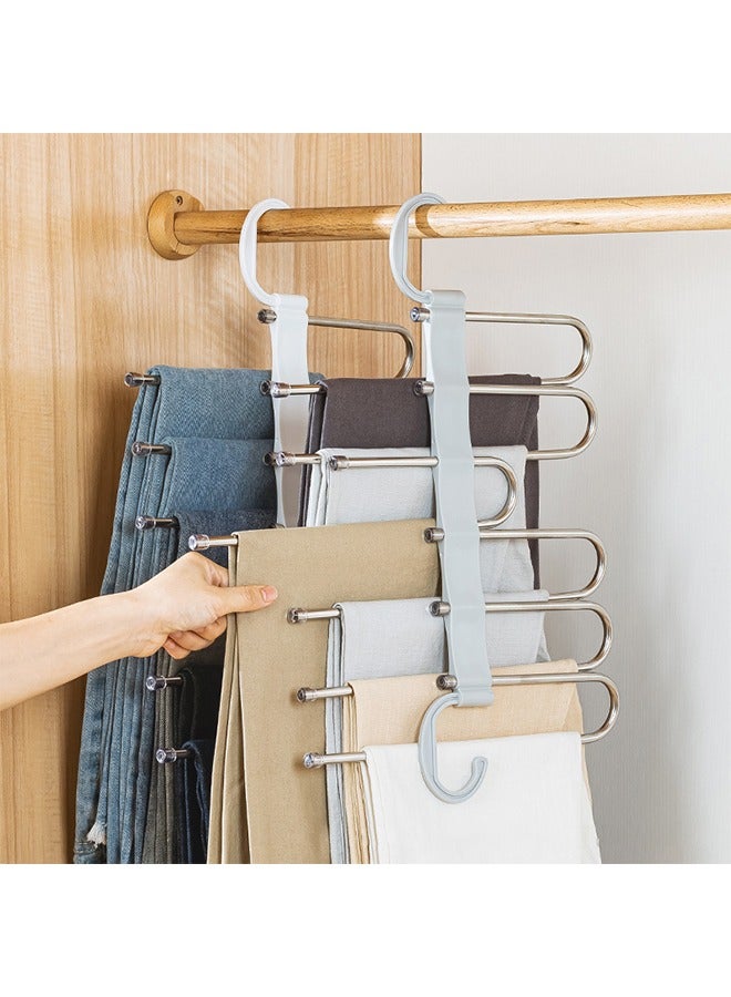 Arabest Magic Pants Hanger Space-saving Wardrobe Hanger 5 Layers 2 Use Multifunctional Pants Rack Solid Metal and Wood Heavy Wardrobe Finishing Rack (one Piece) - Image 2