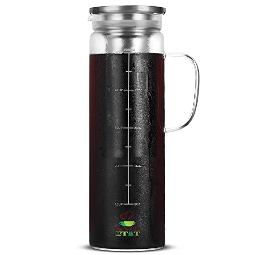 Brew To A Tea BTaT Cold Brew Coffee Maker 15 Quart48 oz Iced Coffee Maker Iced Tea Maker Airtight Cold Brew Pitcher Coffee Accessories Cold Brew System Cold Tea Brewing Coffee Gift 