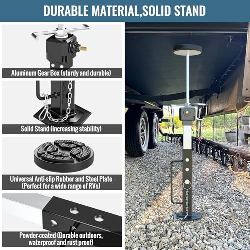 AUH Adjustable Camper Slide Out Support Jacks from 13.8"-26.8", 2 PCS RV Trailer Stabilizer Jacks with Rubber Pad for RV Patio, Aluminum Gear Box (Electric Drill Adjust),Supports Up to 5,000 lbs - Image 4