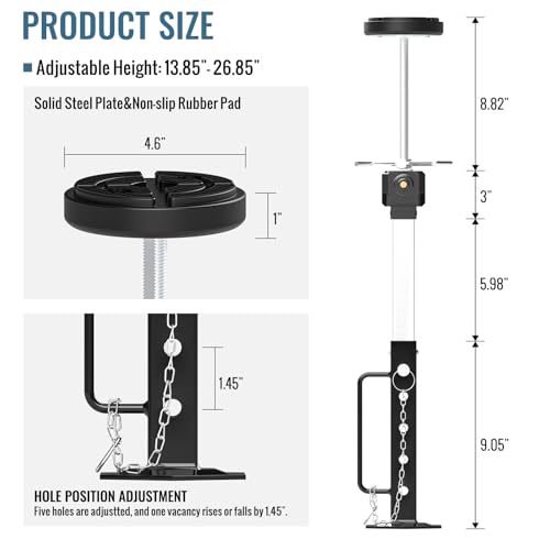 AUH Adjustable Camper Slide Out Support Jacks from 13.8"-26.8", 2 PCS RV Trailer Stabilizer Jacks with Rubber Pad for RV Patio, Aluminum Gear Box (Electric Drill Adjust),Supports Up to 5,000 lbs - Image 2