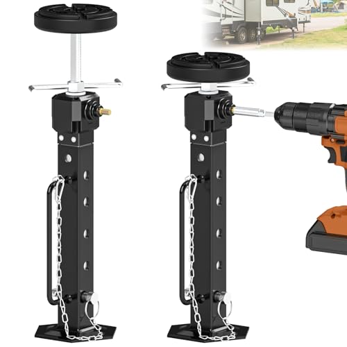 AUH Adjustable Camper Slide Out Support Jacks from 13.8"-26.8", 2 PCS RV Trailer Stabilizer Jacks with Rubber Pad for RV Patio, Aluminum Gear Box (Electric Drill Adjust),Supports Up to 5,000 lbs - Image 1