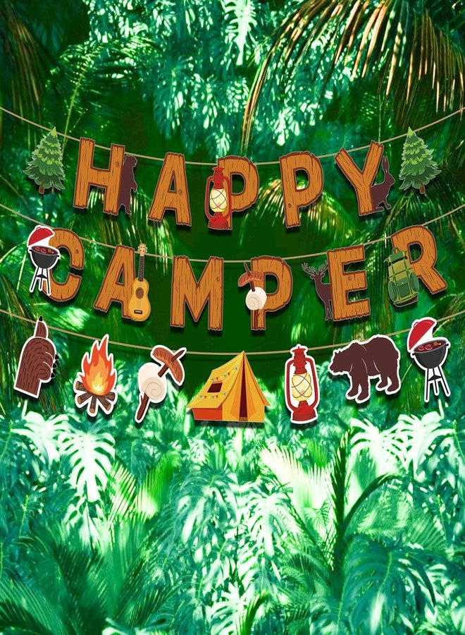 Lide Road Camping Party Banner Happy Camper Banner Fun House Banner with Campfire Tent Oil Lamp Adventure Camping Birthday Party Decorations - Image 4