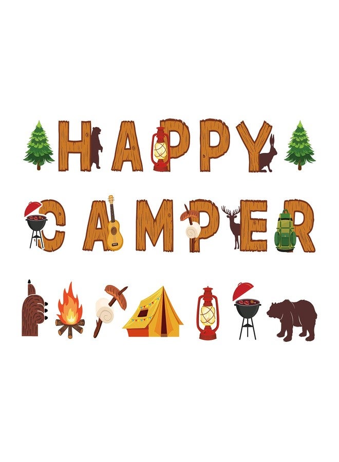 Lide Road Camping Party Banner Happy Camper Banner Fun House Banner with Campfire Tent Oil Lamp Adventure Camping Birthday Party Decorations - Image 2