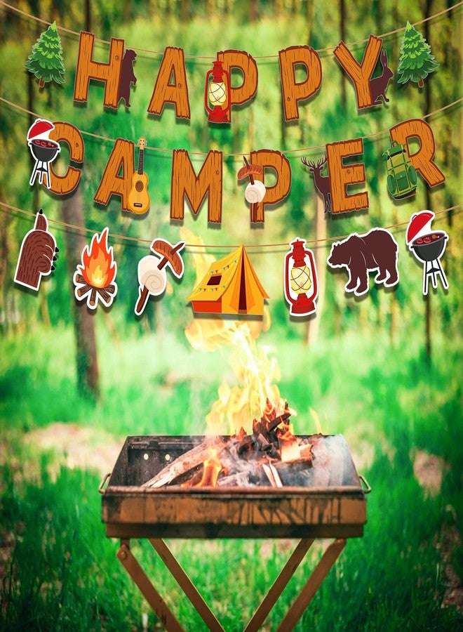 Lide Road Camping Party Banner Happy Camper Banner Fun House Banner with Campfire Tent Oil Lamp Adventure Camping Birthday Party Decorations - Image 3