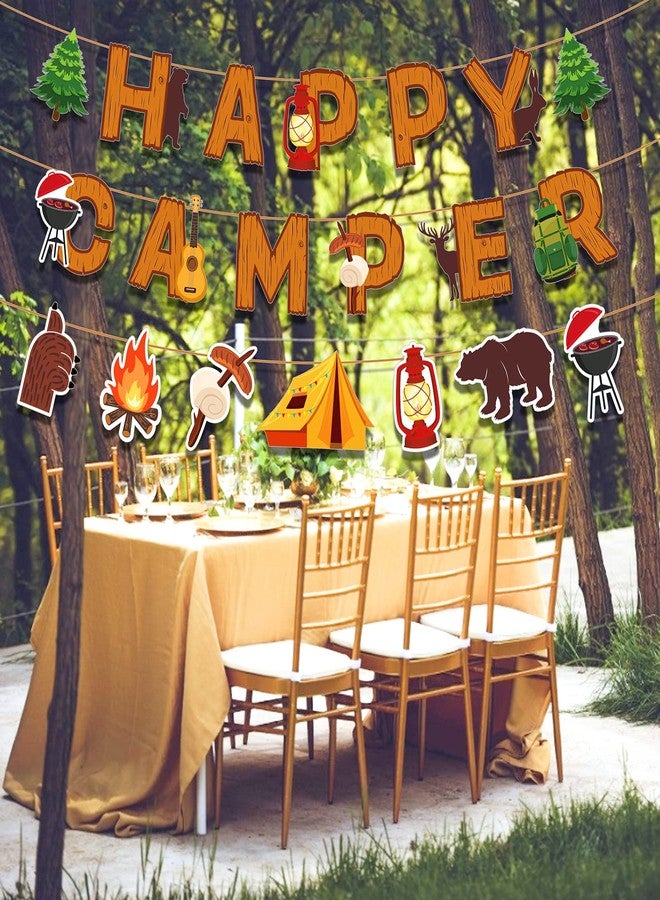 Lide Road Camping Party Banner Happy Camper Banner Fun House Banner with Campfire Tent Oil Lamp Adventure Camping Birthday Party Decorations - Image 5