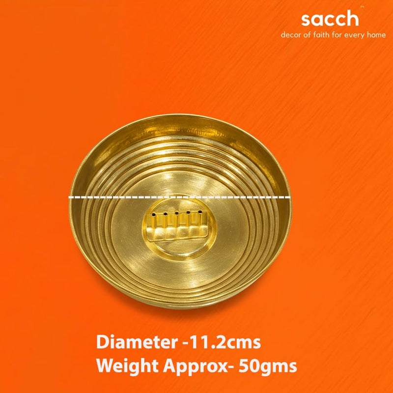 SACCH Pure Brass Agarbatti Stand with 5 Holes | 11.2cm Ash Catcher Tray | Mess-Free Incense Holder for Pooja & Gifting | Small Brass Pooja Accessories (Large ~50g, Pack of 1) - Image 3