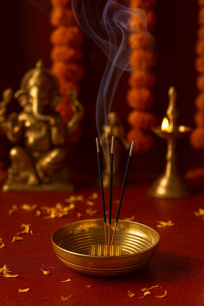 SACCH Pure Brass Agarbatti Stand with 5 Holes | 11.2cm Ash Catcher Tray | Mess-Free Incense Holder for Pooja & Gifting | Small Brass Pooja Accessories (Large ~50g, Pack of 1) - Image 2