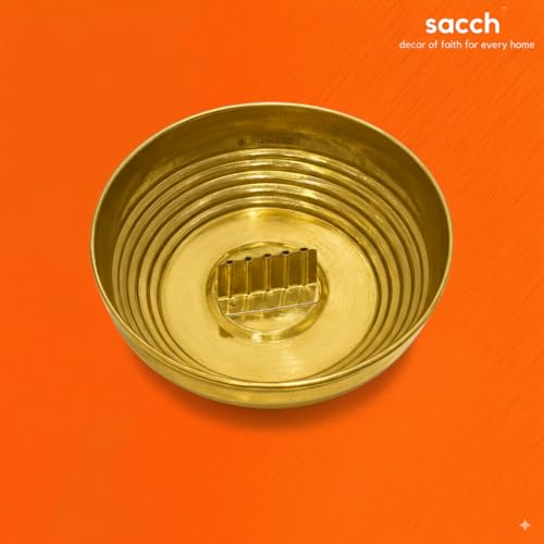SACCH Pure Brass Agarbatti Stand with 5 Holes | 11.2cm Ash Catcher Tray | Mess-Free Incense Holder for Pooja & Gifting | Small Brass Pooja Accessories (Large ~50g, Pack of 1) - Image 4