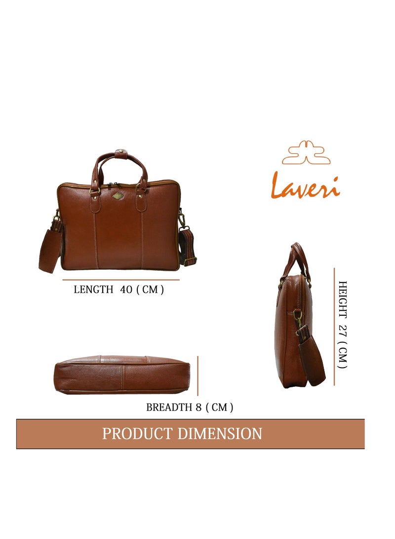 LAVERI LEATHER حقيبة لافيري الأصلية المصنوعة من الجلد البني للكمبيوتر المحمول مقاس 15.6 بوصة  - Image 3