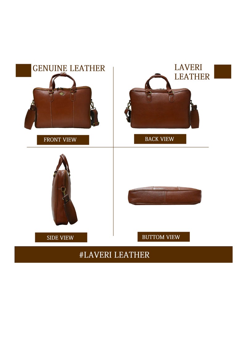 LAVERI LEATHER حقيبة لافيري الأصلية المصنوعة من الجلد البني للكمبيوتر المحمول مقاس 15.6 بوصة  - Image 2