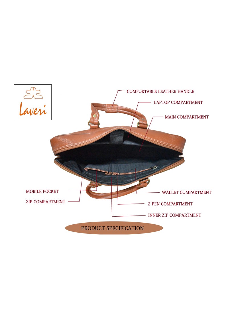 LAVERI LEATHER حقيبة لافيري الأصلية المصنوعة من الجلد البني للكمبيوتر المحمول مقاس 15.6 بوصة  - Image 4
