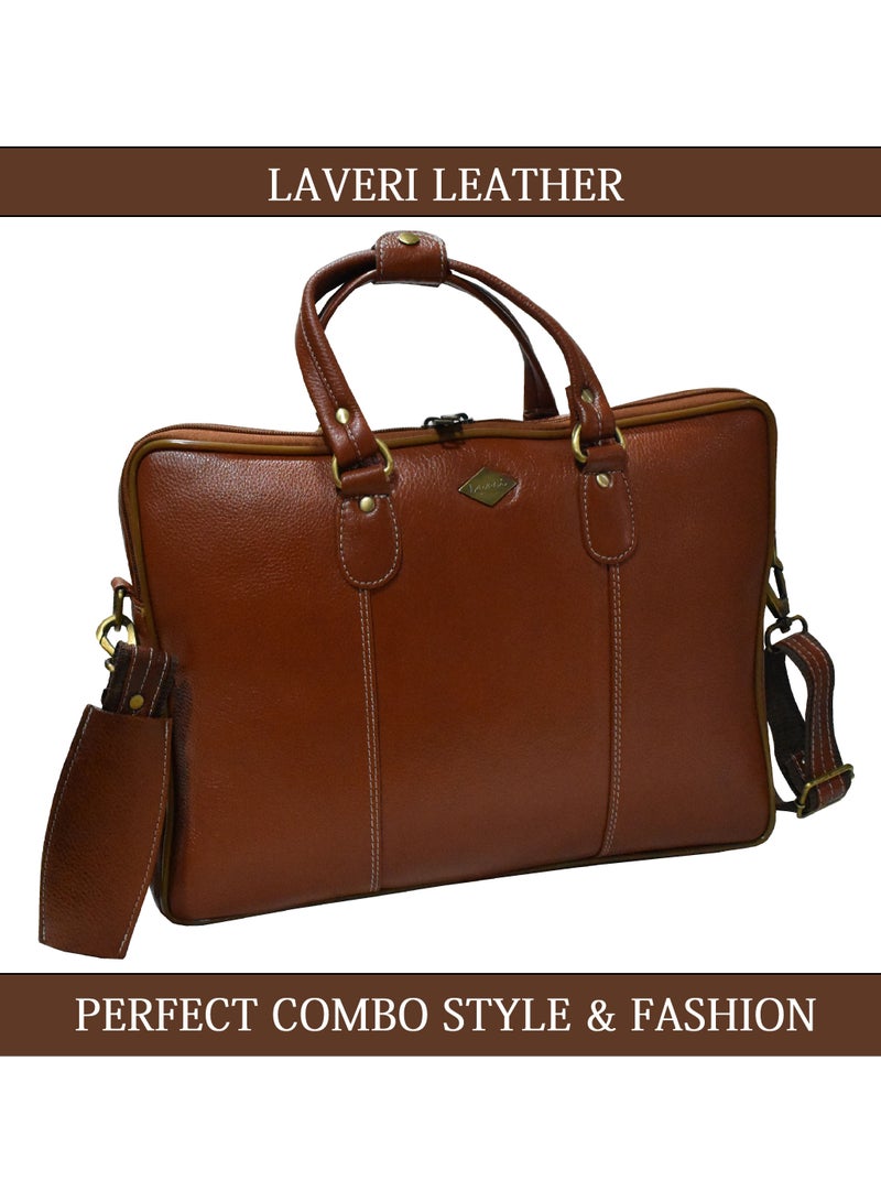 LAVERI LEATHER حقيبة لافيري الأصلية المصنوعة من الجلد البني للكمبيوتر المحمول مقاس 15.6 بوصة  - Image 1