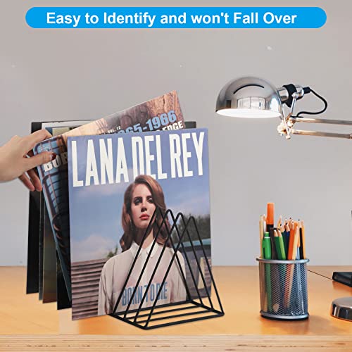 EASEPRES Vinyl Record Holder Storage, 9 Slot Metal Magazine Book Album Display Rack, Stylish Triangle Desktop File Sorter Organizer for Home Office, Black - Image 5
