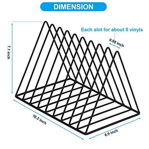 EASEPRES Vinyl Record Holder Storage, 9 Slot Metal Magazine Book Album Display Rack, Stylish Triangle Desktop File Sorter Organizer for Home Office, Black - Image 3