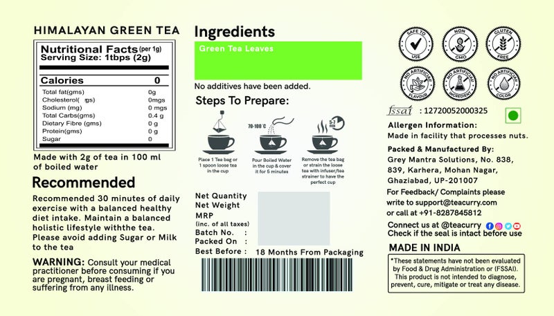 TEACURRY Himalayan Green Tea (120 Tea Bags / 120 Cups) - Himalayan Green Tea Helps Weight Management, Oral Health - Image 5