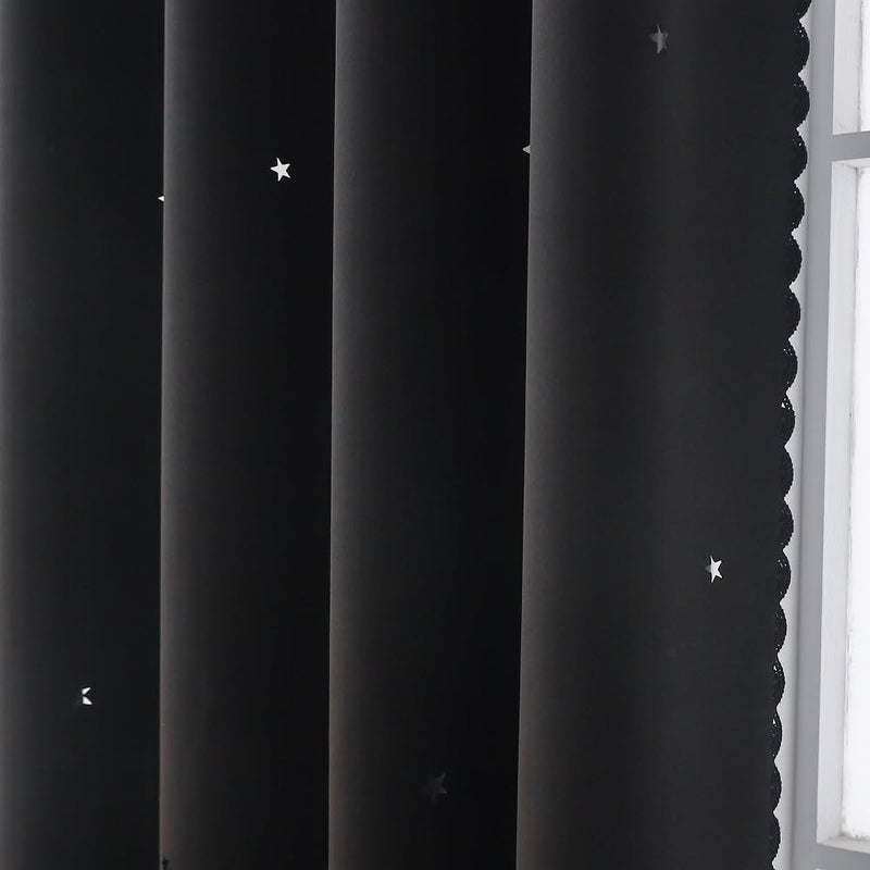 Ftinala Black Curtains for Bedroom - 63 Inch Length 1 Panel - Blackout Curtain Aesthetic Star Cutout - Double Layer with White Tulle - Kids Girls Room Decor Cute Nursery Drapes - Image 4