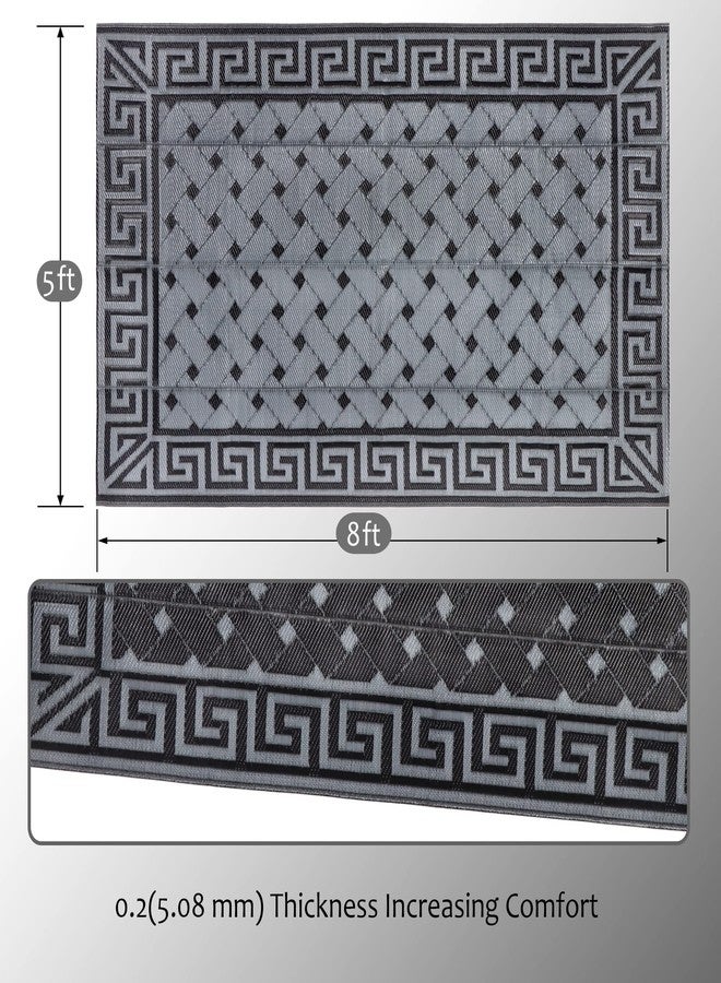 SAND MINE Reversible Mats, Plastic Straw Rug, Modern Area Rug, Large Floor Mat and Rug for Outdoors, RV, Patio, Backyard, Deck, Picnic, Beach, Trailer, Camping (5' x 8', Black & Grey) - Image 3