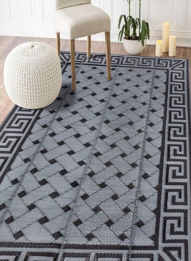 SAND MINE Reversible Mats, Plastic Straw Rug, Modern Area Rug, Large Floor Mat and Rug for Outdoors, RV, Patio, Backyard, Deck, Picnic, Beach, Trailer, Camping (5' x 8', Black & Grey) - Image 1