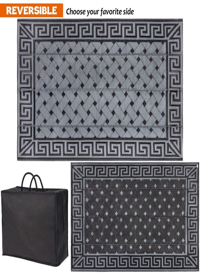 SAND MINE Reversible Mats, Plastic Straw Rug, Modern Area Rug, Large Floor Mat and Rug for Outdoors, RV, Patio, Backyard, Deck, Picnic, Beach, Trailer, Camping (5' x 8', Black & Grey) - Image 2