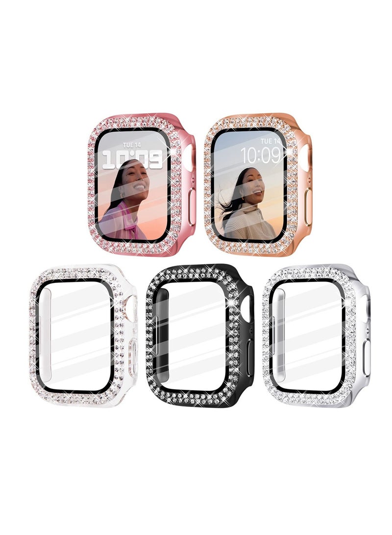 5-Pack Bling Diamond Bumper Cases for Apple Watch Series 7, 41mm - Compatible with Apple Watch 7 in Rose Gold, Pink, Black, Silver, and Clear. - Image 1