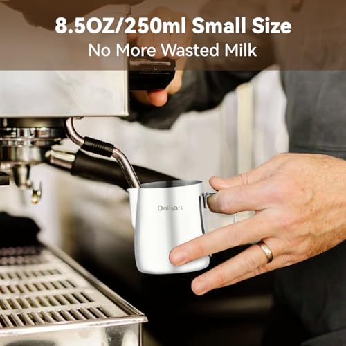 DAILY ART Dailyart Milk Frothing Pitcher 8.5OZ/250ml - 304 Stainless Steel Milk Frother Cup with Special Dripless Spout and Scale, Espresso Machine Accessories, Milk Steaming Pitcher for Cappuccino, Latte Art - Image 2