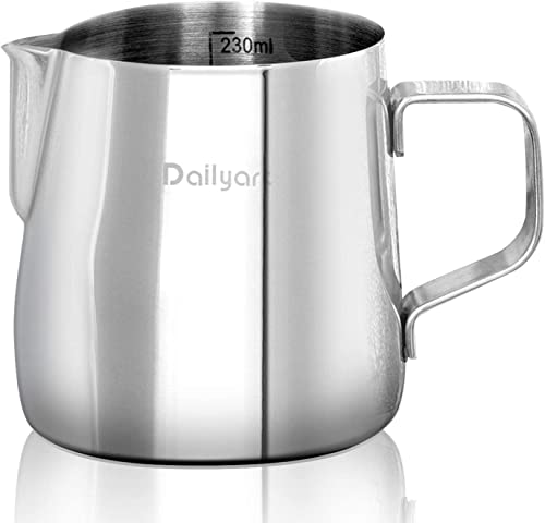 DAILY ART Dailyart Milk Frothing Pitcher 8.5OZ/250ml - 304 Stainless Steel Milk Frother Cup with Special Dripless Spout and Scale, Espresso Machine Accessories, Milk Steaming Pitcher for Cappuccino, Latte Art - Image 1
