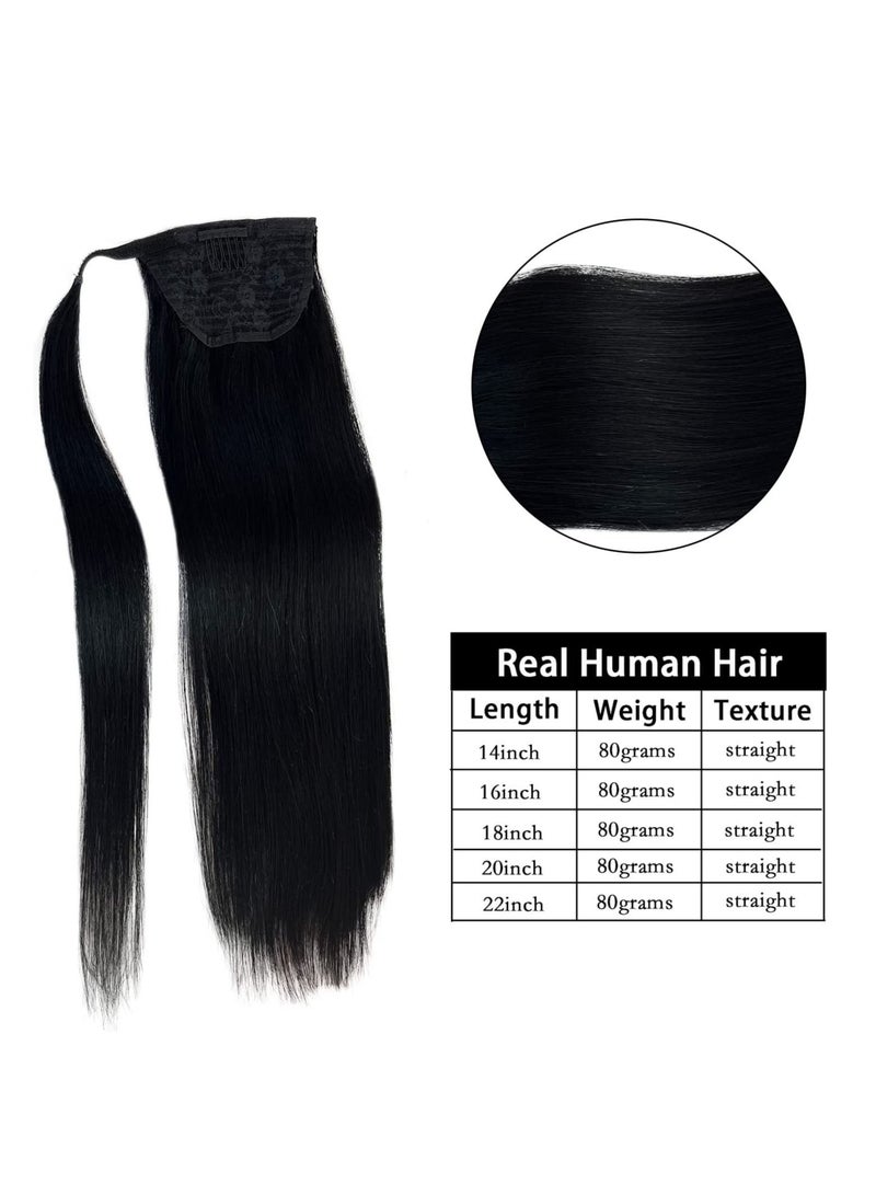Estelle Human Hair Ponytail Extension Ponytail Long Straight Ponytail Extension for Black Women Ponytail Hairpieces Wrap Around Double Weft Human Hair Ponytail Color No 1 - Image 2