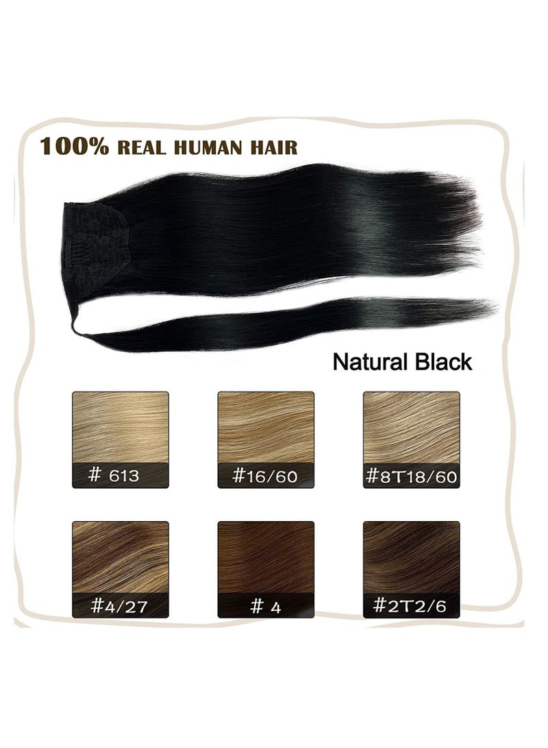 Estelle Human Hair Ponytail Extension Ponytail Long Straight Ponytail Extension for Black Women Ponytail Hairpieces Wrap Around Double Weft Human Hair Ponytail Color No 1 - Image 5