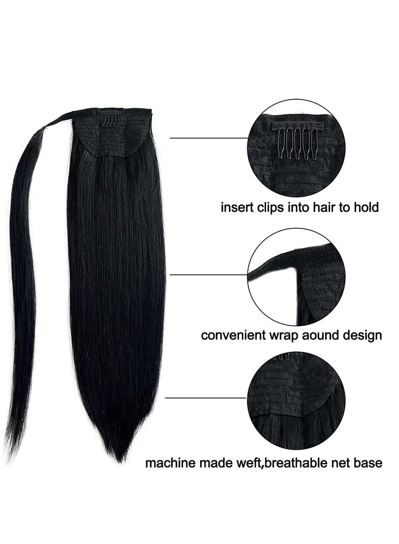 Estelle Human Hair Ponytail Extension Ponytail Long Straight Ponytail Extension for Black Women Ponytail Hairpieces Wrap Around Double Weft Human Hair Ponytail Color No 1 - Image 4