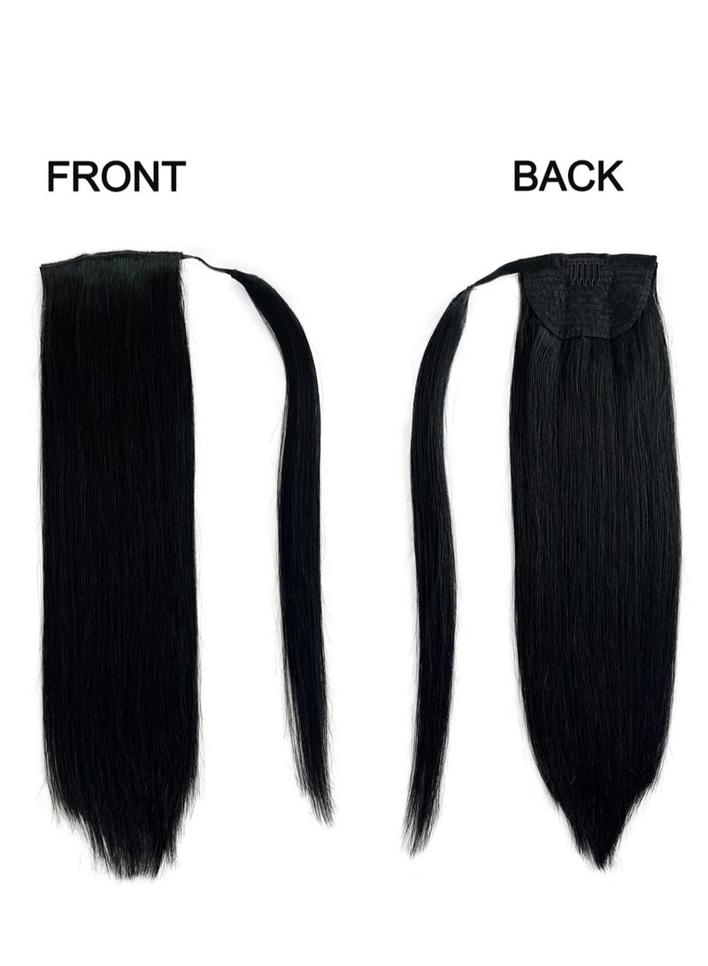 Estelle Human Hair Ponytail Extension Ponytail Long Straight Ponytail Extension for Black Women Ponytail Hairpieces Wrap Around Double Weft Human Hair Ponytail Color No 1 - Image 3