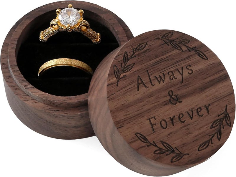 EVBTEIZ Ring Box, Wooden Ring Box for Wedding Ceremony Ring Bearer Box, Engagement Ring Holder Gift for Anniversaries day, Birthday Gift (Always&Forever) - Image 1