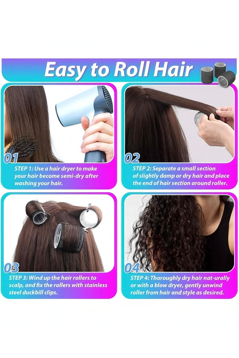 Apluynm Rollers Hair Curlers 50 Pcs Set with 24Pcs Hair Rollers 4 Sizes (6 Jumbo Rollers/6 Large Rollers/6 Medium Rollers/6 Small Rollers) / 1 comb and 24 Pcs Hair Clips for Long Medium Short Hai - Image 3