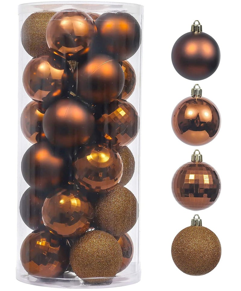 Valery Madelyn Christmas Tree Decorations Set Decor 24ct Bronze Copper Shatterproof Christmas Ball Ornaments Bulk 236 Inches Luxury Brown Hanging Ornaments for Xmas Holiday Party Decor