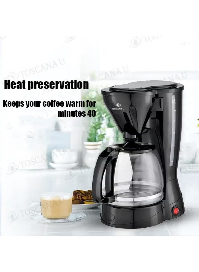 توسكانا يو ماكينة صنع القهوة بقوة 650 واط لتحضير 6 أكواب مع فلتر قابل للفصل وإعادة الاستخدام مزودة بميزة ايقاف التشغيل التلقائي و منع التنقيط,ابريق زجاجي مقاوم للحرارة - Image 3