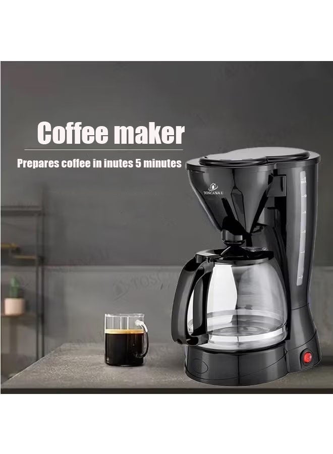 توسكانا يو ماكينة صنع القهوة بقوة 650 واط لتحضير 6 أكواب مع فلتر قابل للفصل وإعادة الاستخدام مزودة بميزة ايقاف التشغيل التلقائي و منع التنقيط,ابريق زجاجي مقاوم للحرارة - Image 4