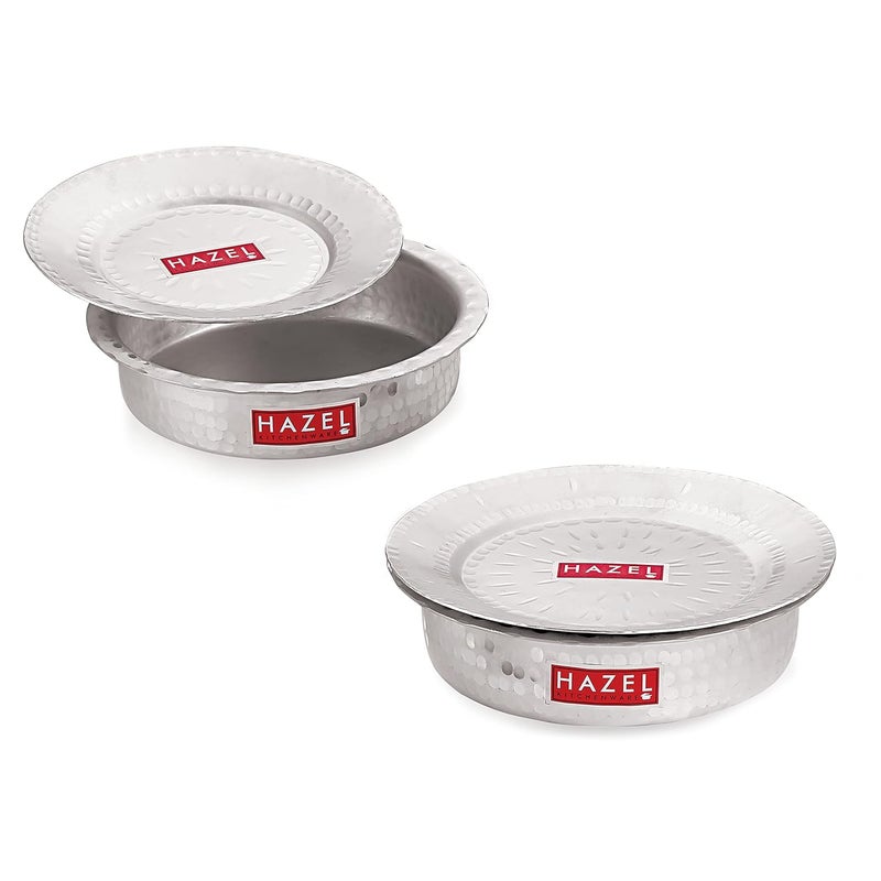 Hazel وعاء هازيل من الألمنيوم مع غطاء بتشطيب مطروق قاع دائري للأواني الغليان، مجموعة من 2، 1700 مل، 2700 مل - Image 1