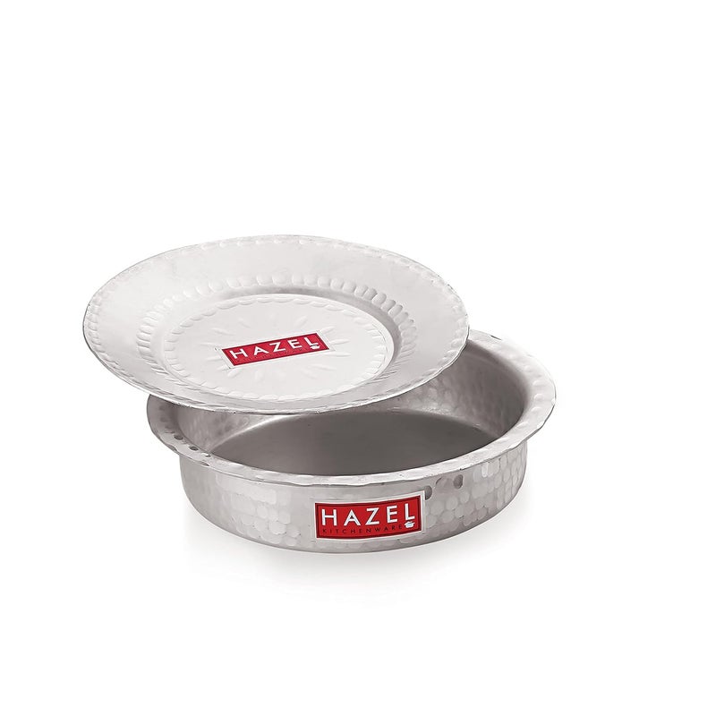 Hazel وعاء هازيل من الألمنيوم مع غطاء بتشطيب مطروق قاع دائري للأواني الغليان، مجموعة من 2، 1700 مل، 2700 مل - Image 5